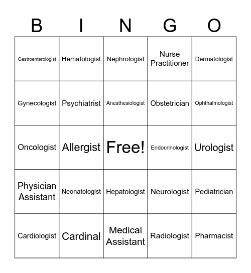 Medical Professional Bingo Card