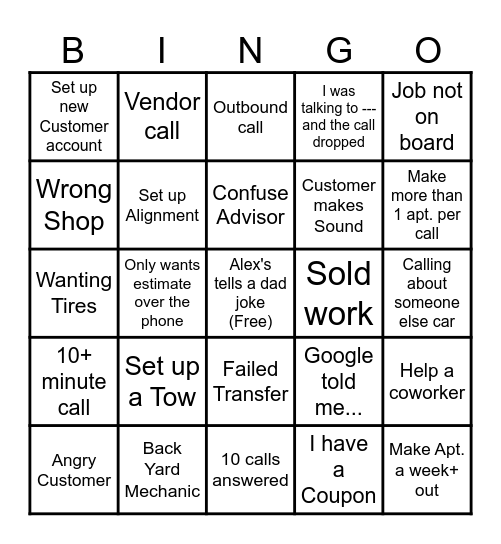 Fri-Yay BINGO Card