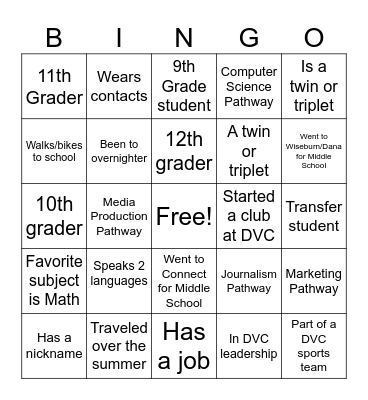 Name Bingo Card