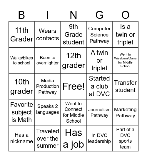 Name Bingo Card