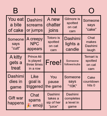 Dashimi’s 10K Celebration Bingo Card