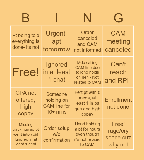 CAM CRASHOUTS Bingo Card