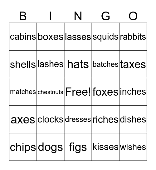 Plural Bingo Card