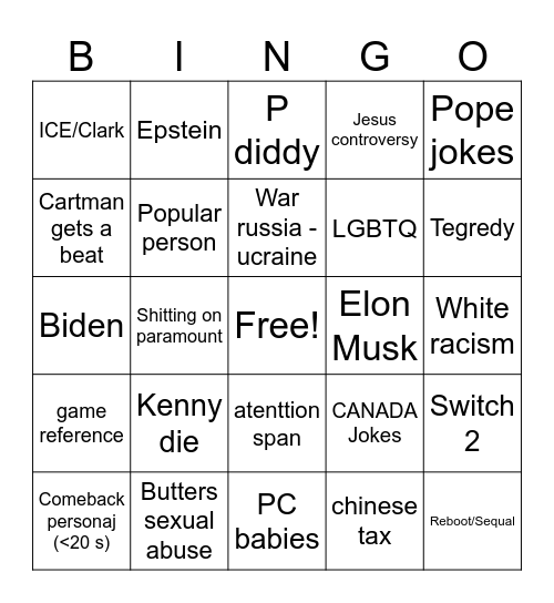 Untitled Bingo Card