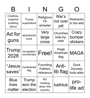 Road Trip Bingo Card