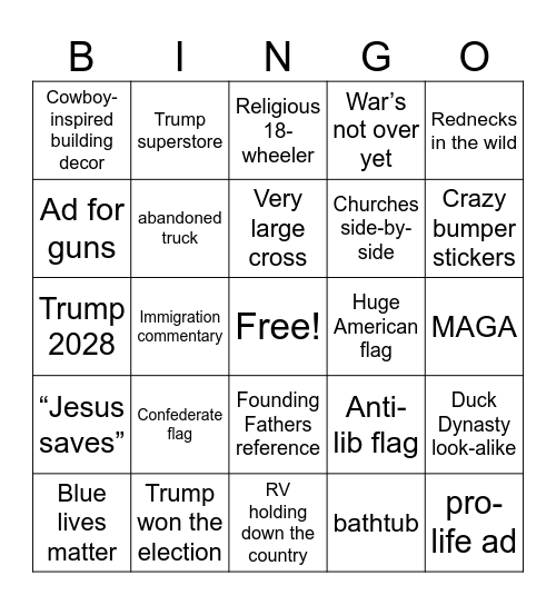 Road Trip Bingo Card