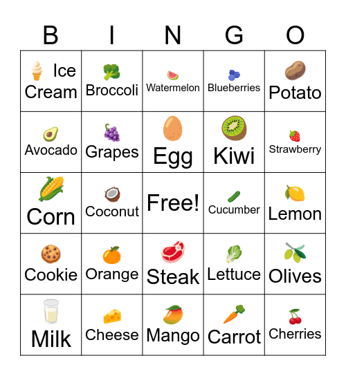 FOOD BINGO Card