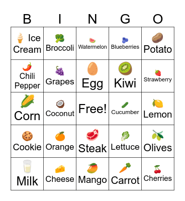 FOOD BINGO Card