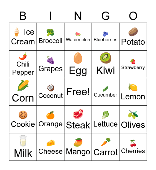 FOOD BINGO Card