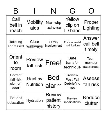 Falls Prevention Awareness Week BINGO Card
