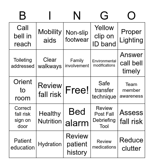 Falls Prevention Awareness Week BINGO Card
