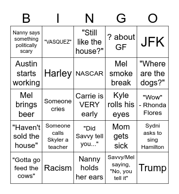 Party Quirks Bingo Card