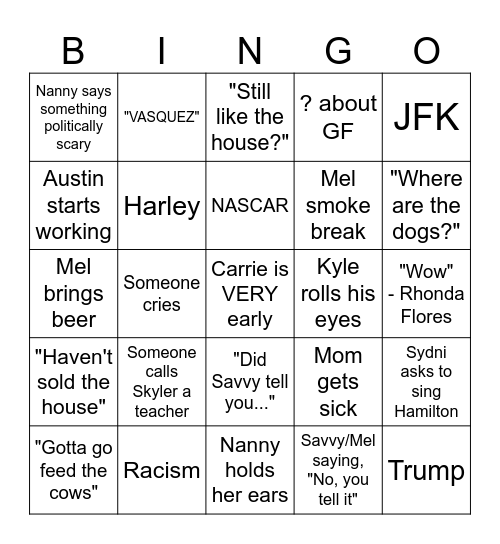 Party Quirks Bingo Card