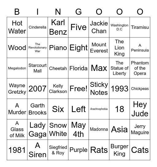 Prop Ops Trivia Bingo! Bingo Card