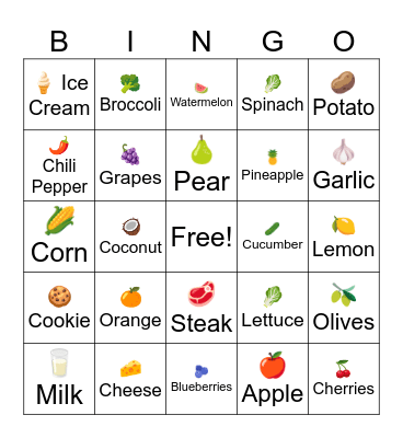 FOOD BINGO Card