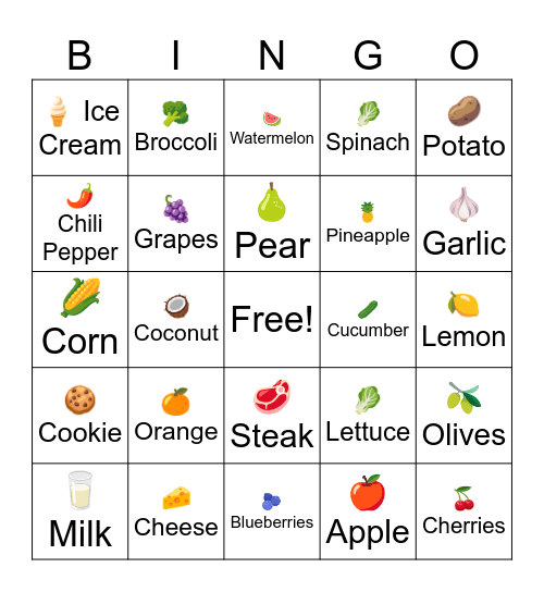 FOOD BINGO Card