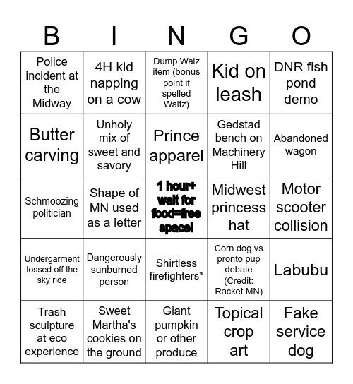 MN State Fair 2025 Bingo Card