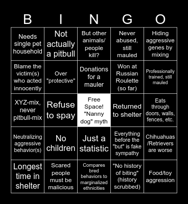 Fighting Breed/Mix Apologist Bingo Card