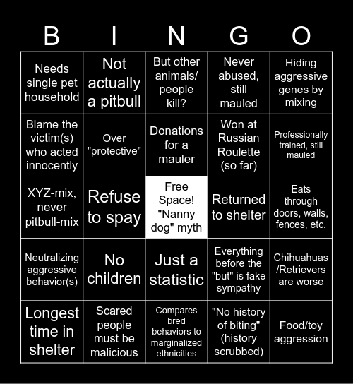 Fighting Breed/Mix Apologist Bingo Card