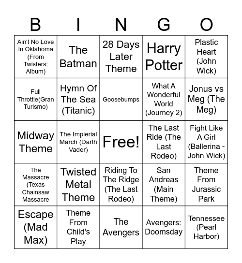 Movie Bingo Card
