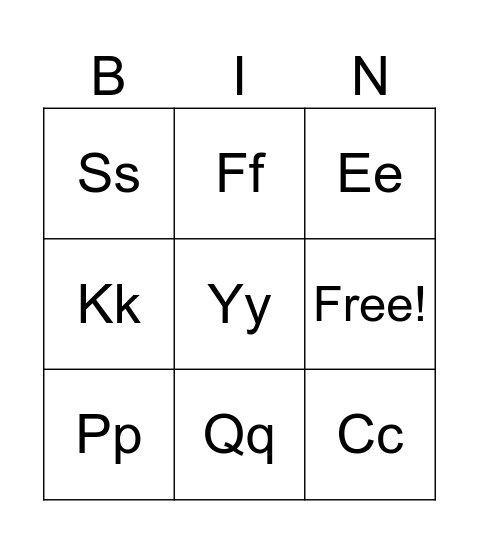Letters! Bingo Card