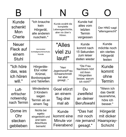 Hörakustik-Bingo Card