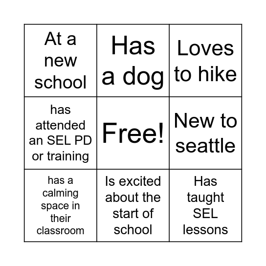 SEL Social bingo---Find someone who... Bingo Card
