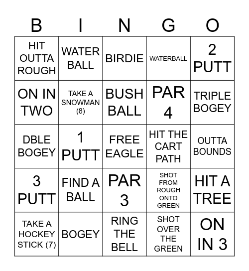 GOLF BINGO 2 PLAYERS/CARD 2 SQUARES/HOLE AN X COUNTS AS 3 LINES Bingo Card