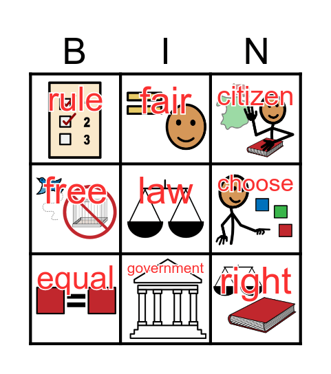 My Country, My Rights! Vocabulary Bingo Card