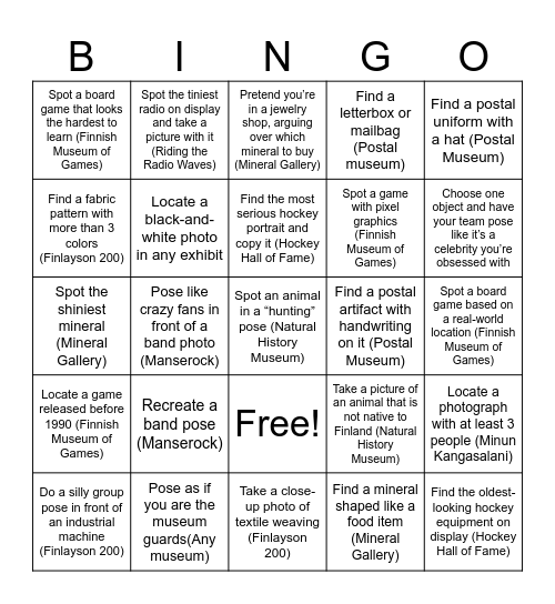 Vapriikki Museum Bingo Card