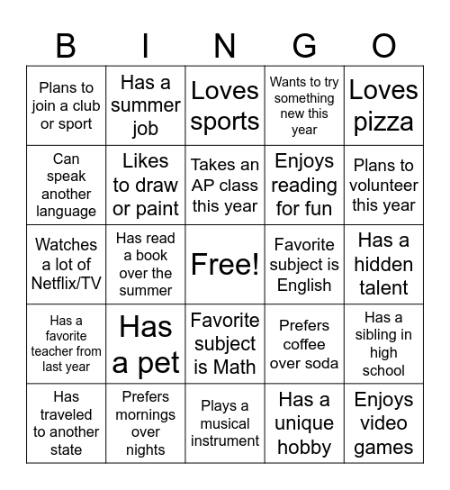 Untitled Bingo Card