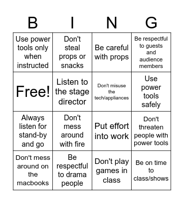 Safety Bingo Card