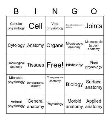 Anatomy and Physiology Bingo Card