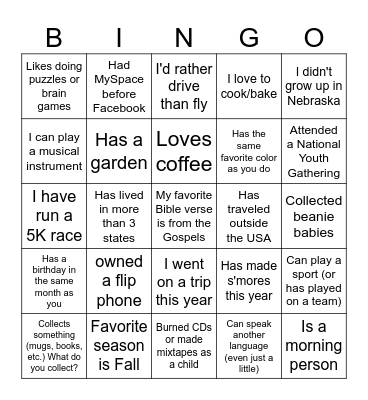 Get to Know You BINGO Card