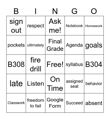 Class Expectations BINGO Card