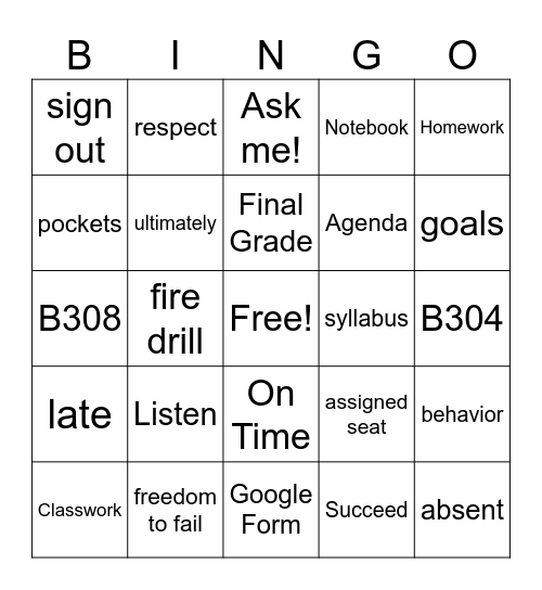 Class Expectations BINGO Card