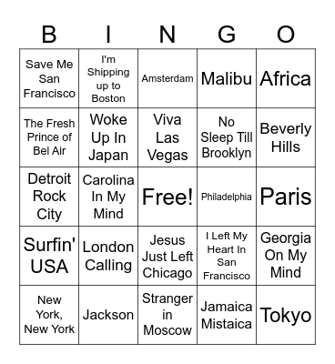 All Over The Place Bingo Card