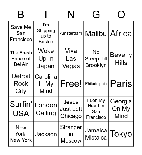 All Over The Place Bingo Card