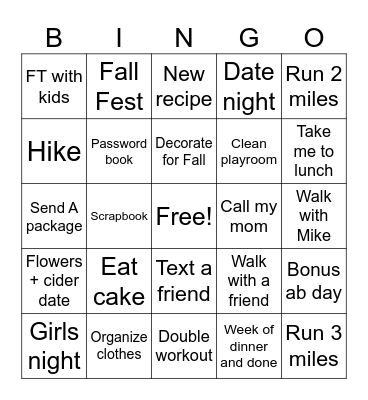 September Bingo Card