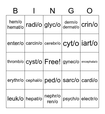 Medical Terminology BINGO Card