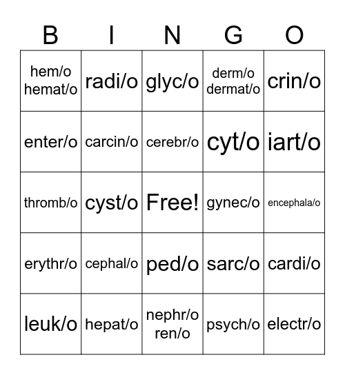 Medical Terminology BINGO Card
