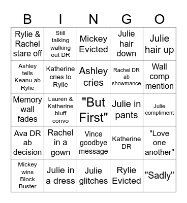 Big Brother Week 6 Eviction Bingo Card