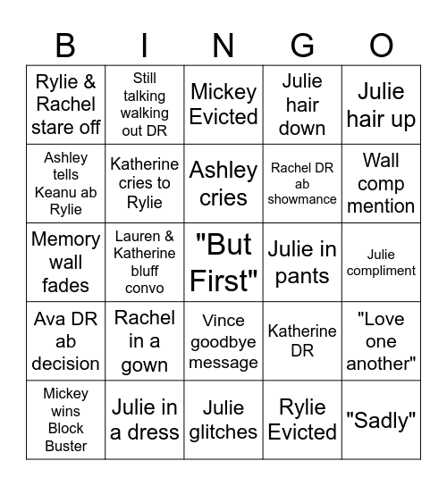 Big Brother Week 6 Eviction Bingo Card
