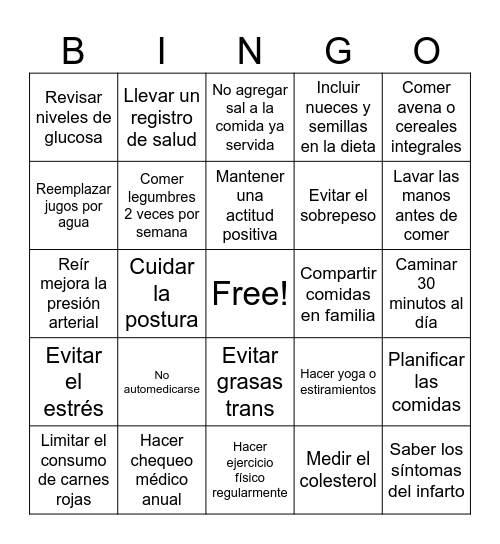 Bingo por el corazón Bingo Card