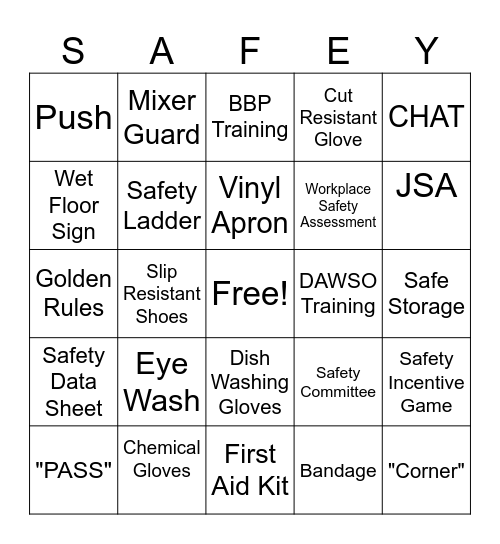 Safety Bingo Card