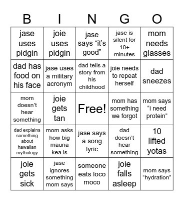 mauna kea road trip bingo Card