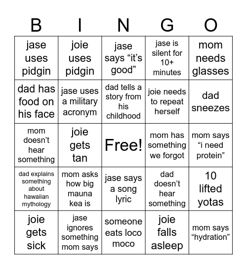 mauna kea road trip bingo Card