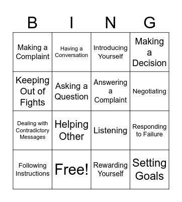 Social Skills Bingo Card