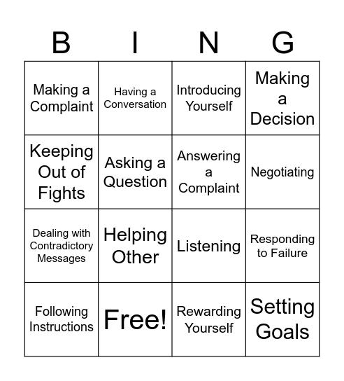 Social Skills Bingo Card