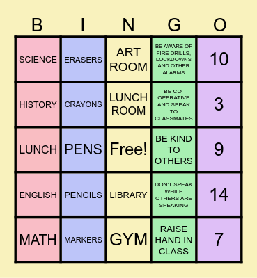 BACK TO SCHOOL Bingo Card
